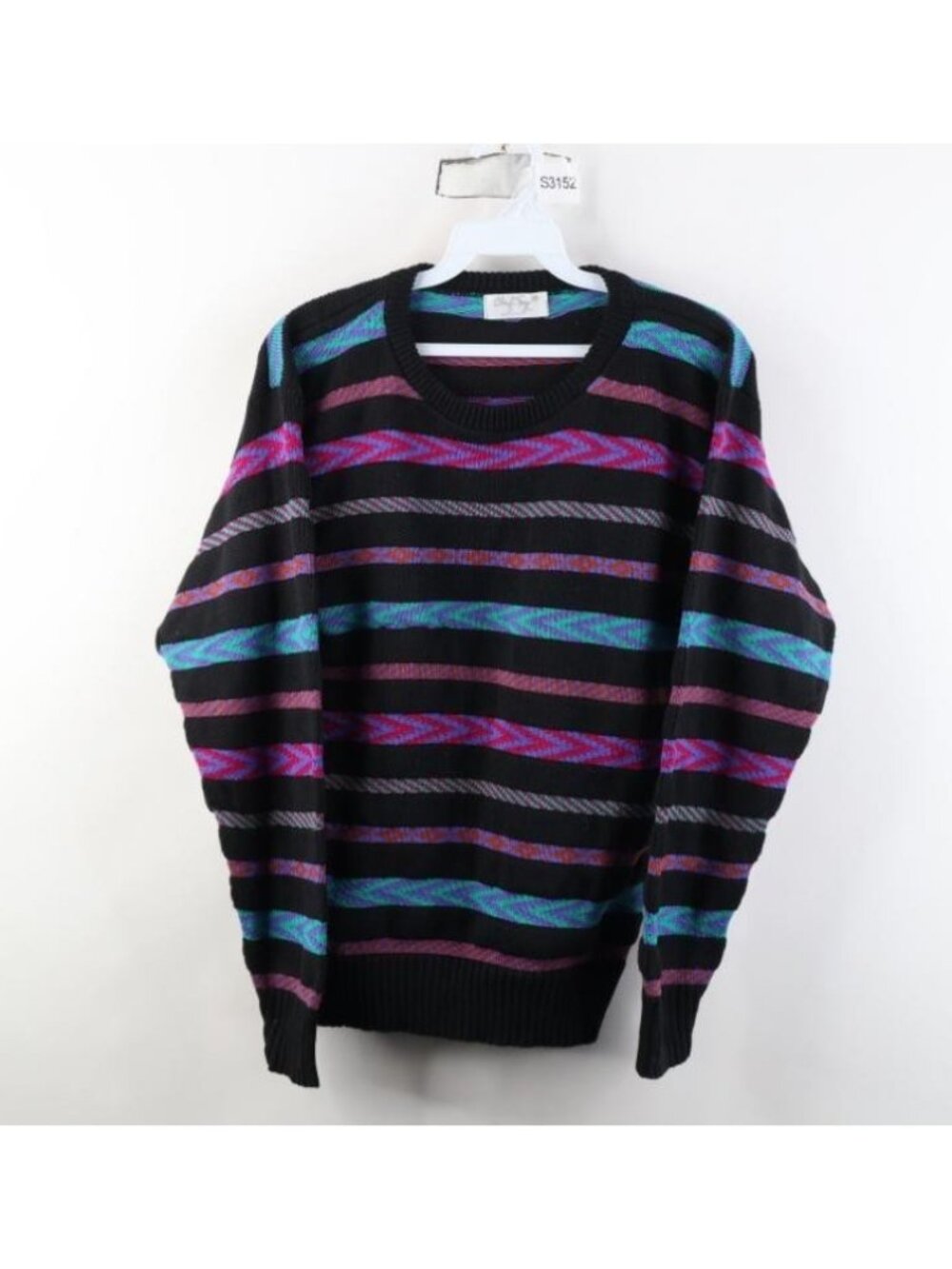 Vintage 90s Streetwear Womens Medium Striped Geometric Knit Crewneck Sweater USA